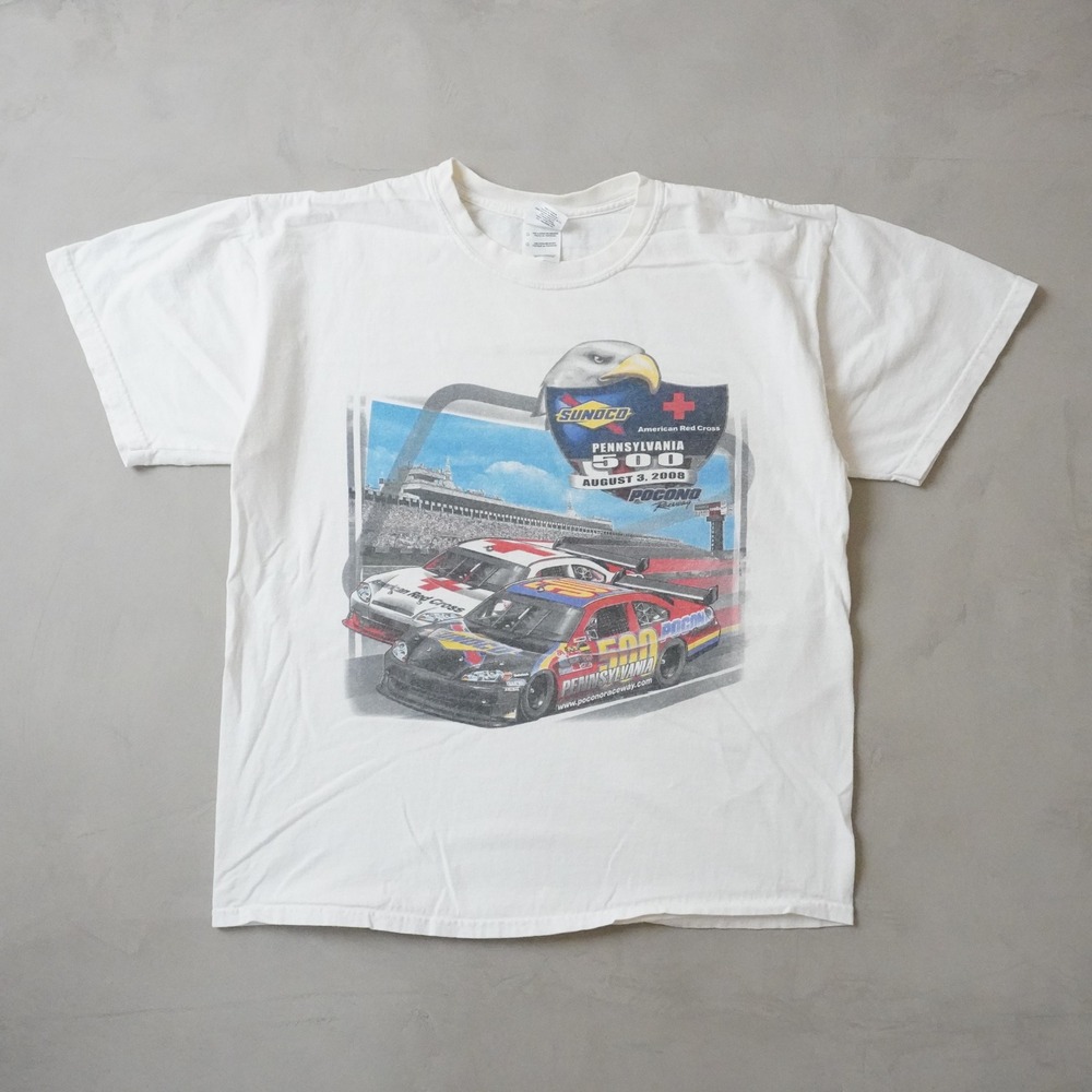 Pennsylvania 500 Pocono Raceway T-Shirt Large Mens 2008 White Nascar Car Racing